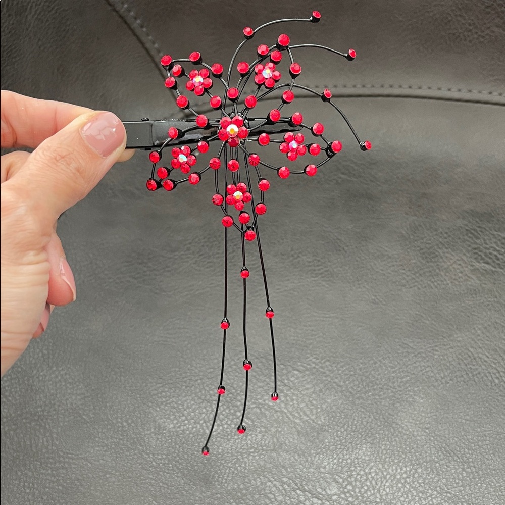Red Crystal Flower Hair Clip